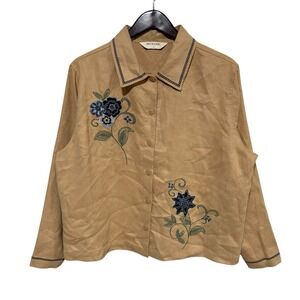 Bechamel Women's Fall Autumn Floral Embroidered Button Down Shirt 1X 25 x 25